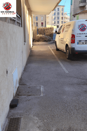 plusieurs poste d'appâtage au sol avec le camion de la société